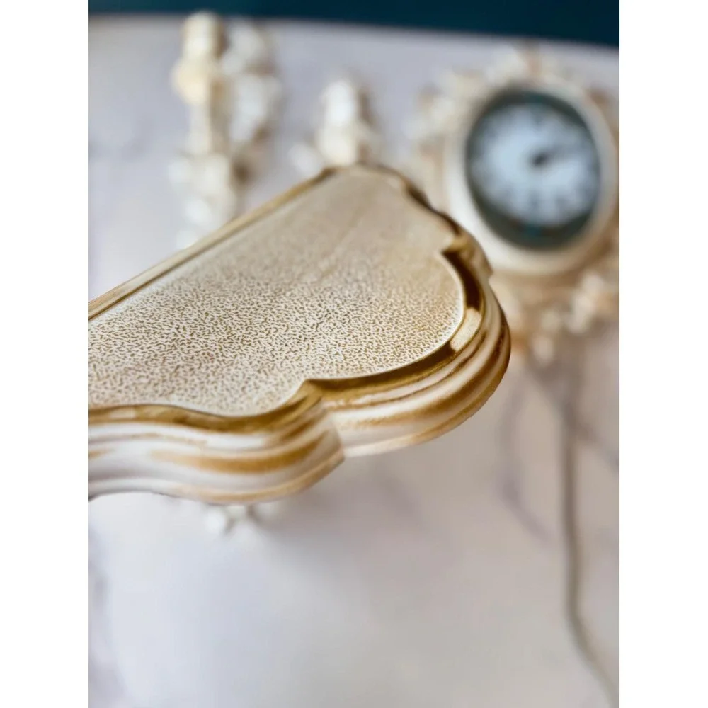 Vtg Spartus Wall Clock Shelf Sconces Set‎ 4pc Hollywood Regency Gold Cream 60s
